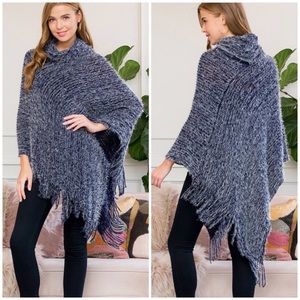 Turtleneck Fringe Poncho - 2 Available Colors NWT